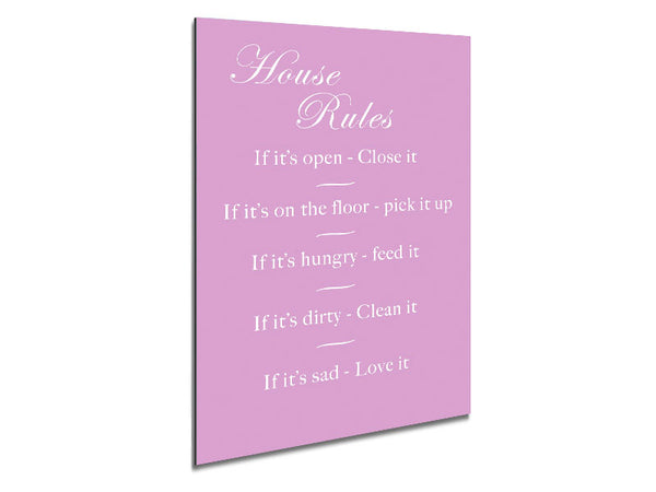 Family Quote House Rules 2 Pink Metal Print