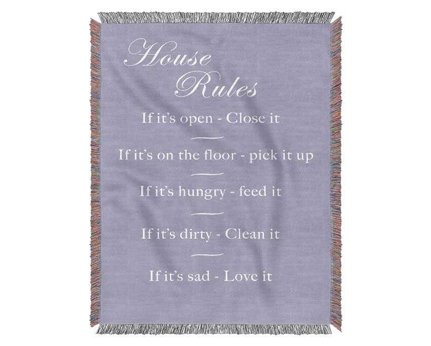 Family Quote House Rules 2 Lilac Woven Blanket
