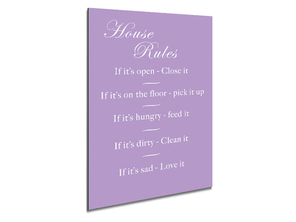 Family Quote House Rules 2 Lilac Metal Print