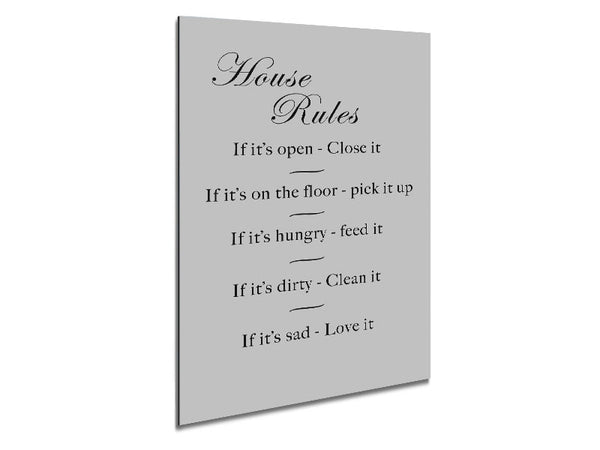 Family Quote House Rules 2 Grey Metal Print