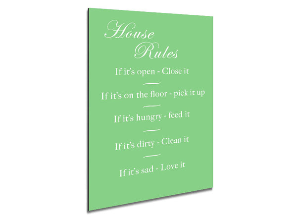 Family Quote House Rules 2 Green Metal Print