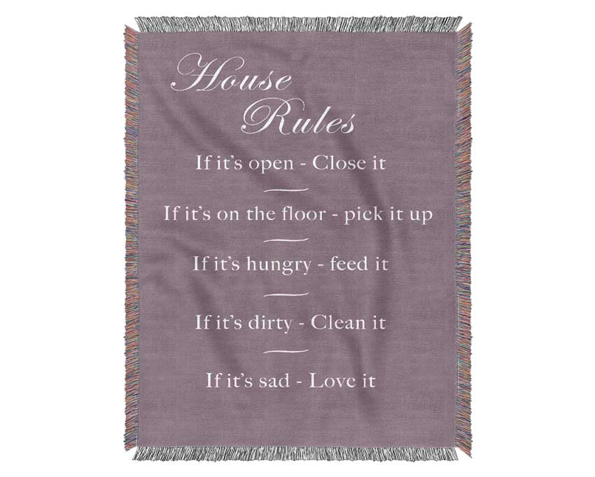 Family Quote House Rules 2 Dusty Pink Woven Blanket