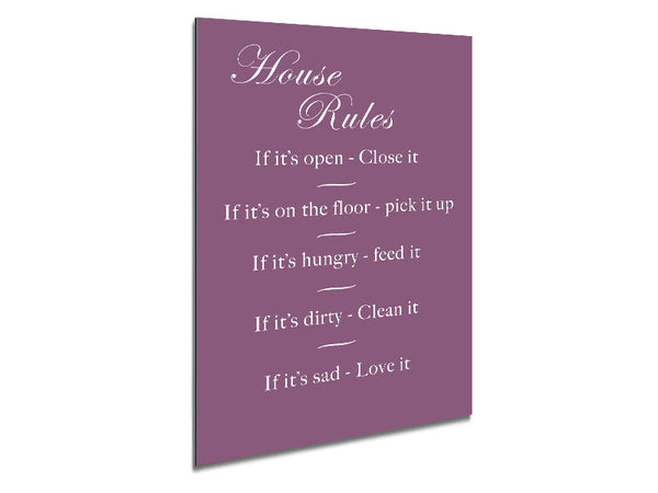 Family Quote House Rules 2 Dusty Pink Metal Print