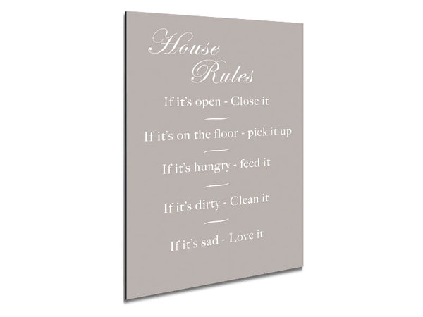 Family Quote House Rules 2 Beige Metal Print