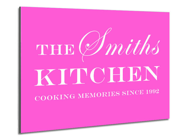 Kitchen Quote Your Family Name And Date Kitchen Vivid Pink Metal Print