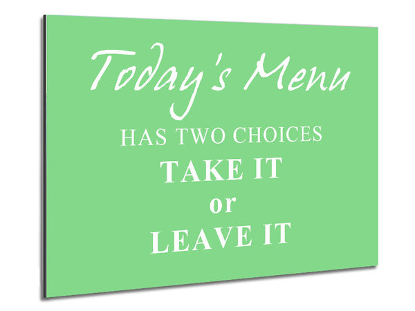Kitchen Quote Todays Menu Has Two Choices Green Metal Print