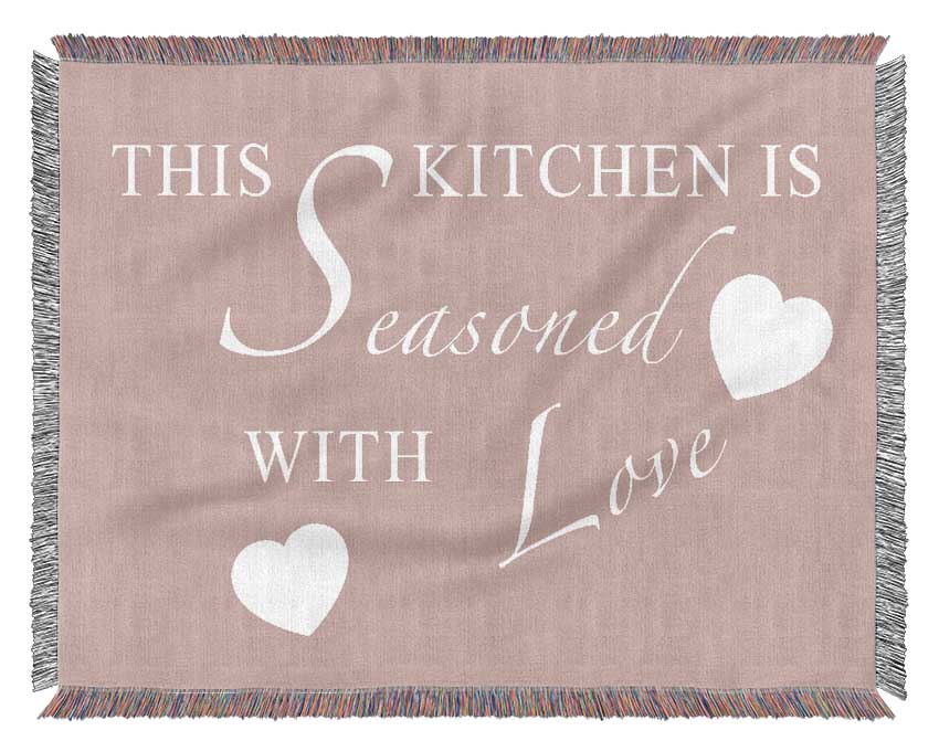 Kitchen Quote This Kitchen Is Seasoned With Love Vivid Pink Woven Blanket