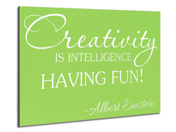 Motivational Quote Albert Einstein Creativity Is Intelligence Lime Green Metal Print