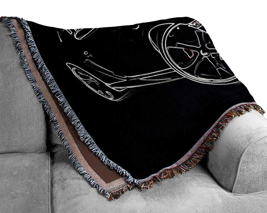 Porsche 911 White On Black Woven Blanket