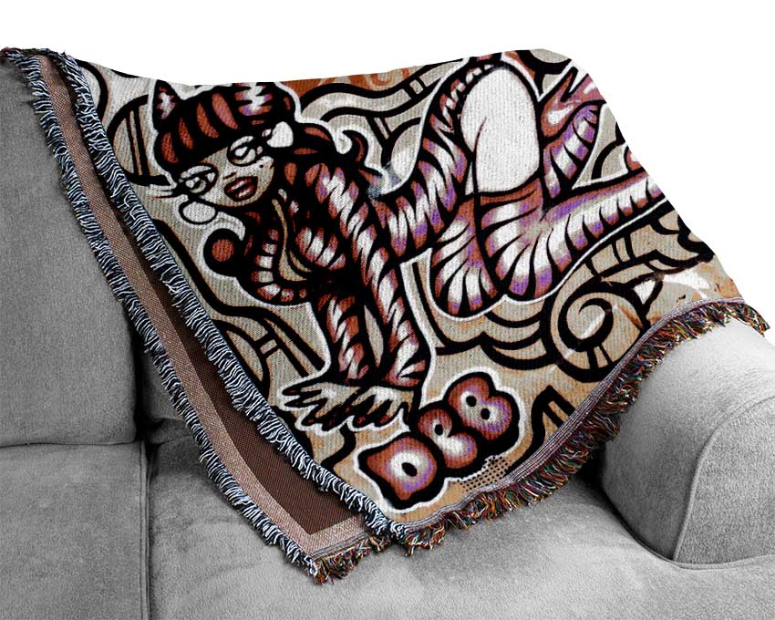 Graffiti Pink Cat Woven Blanket