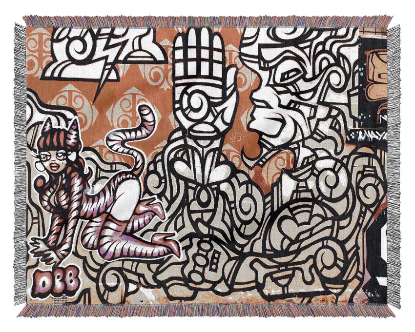Graffiti Pink Cat Woven Blanket