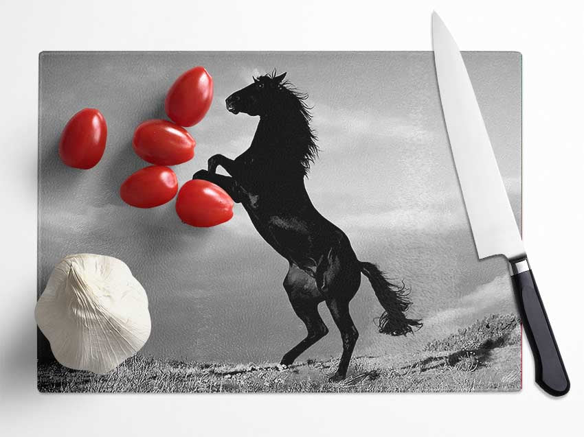 Black Wild Stallion Glass Chopping Board
