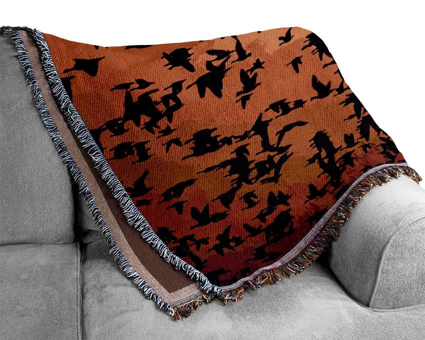 Flight Of The Golden Birds Woven Blanket