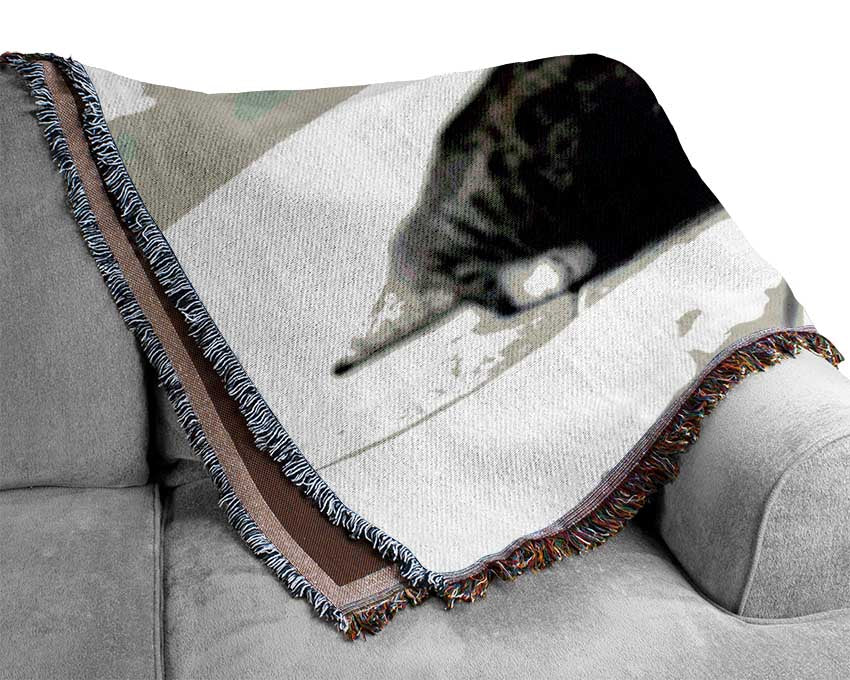Funny Cat Wears Tie Woven Blanket