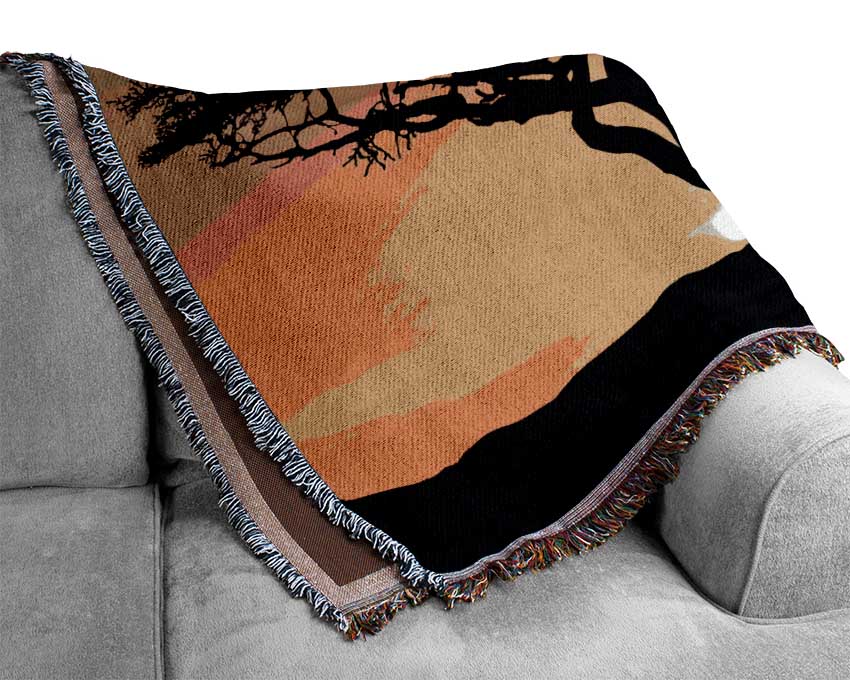 Giraffes At Sunset Woven Blanket