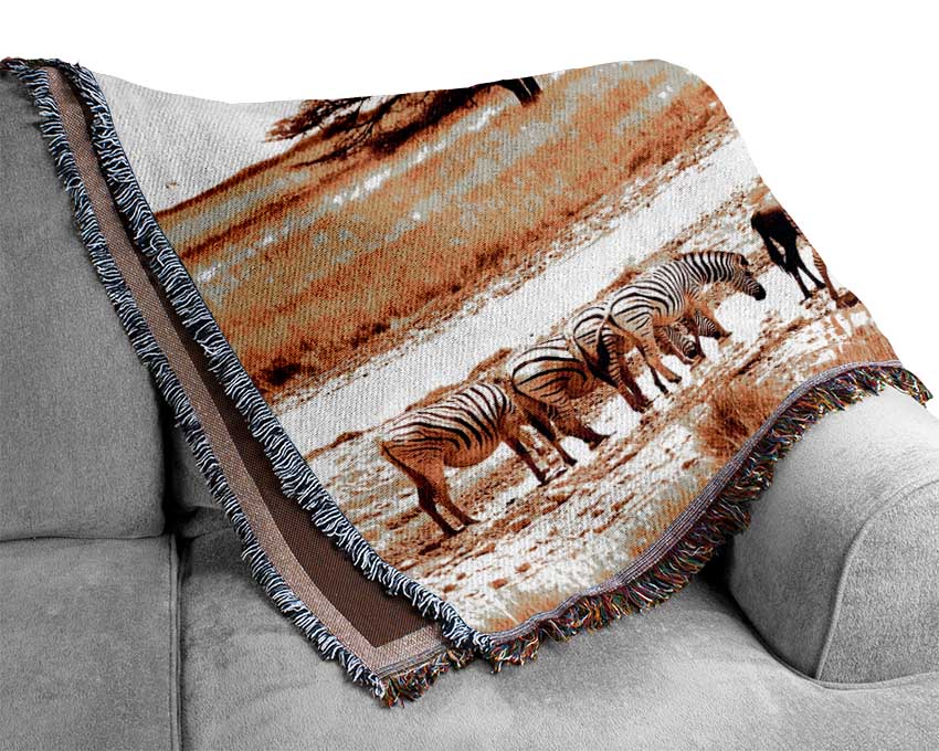 Herd Of Zebras Woven Blanket