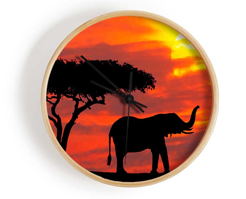 Mother And Baby Elephant Silhouetted At Sunrise Kenya Clock - Wallart-Direct UK