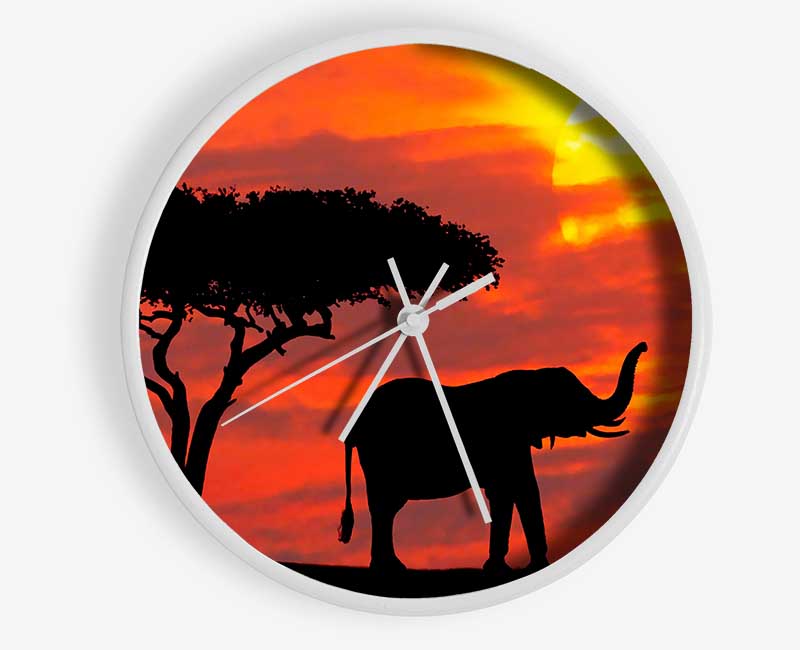 Mother And Baby Elephant Silhouetted At Sunrise Kenya Clock - Wallart-Direct UK