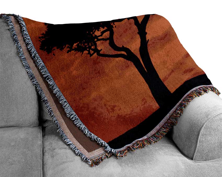 Mother And Baby Elephant Silhouetted At Sunrise Kenya Woven Blanket