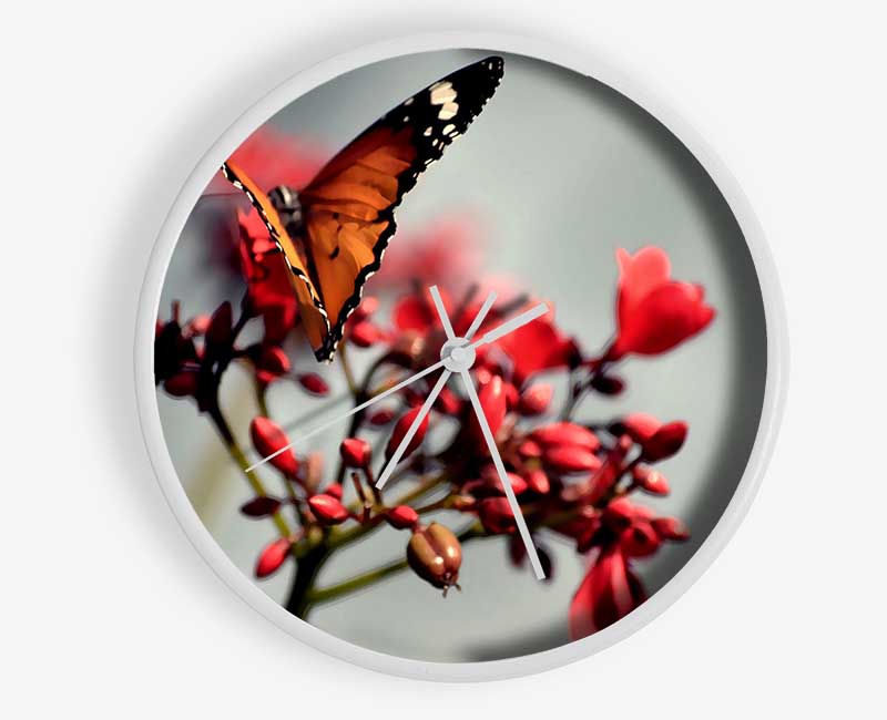 Orange Butterfly On Flower Clock - Wallart-Direct UK