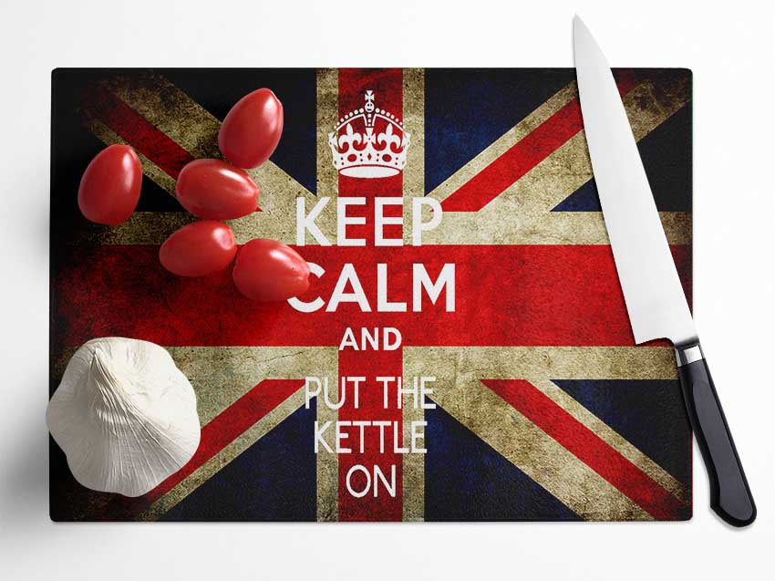English Flag Keep Calm Glass Chopping Board