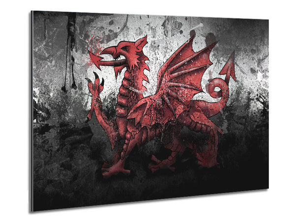 Welsh Dragon Grunge Metal Print
