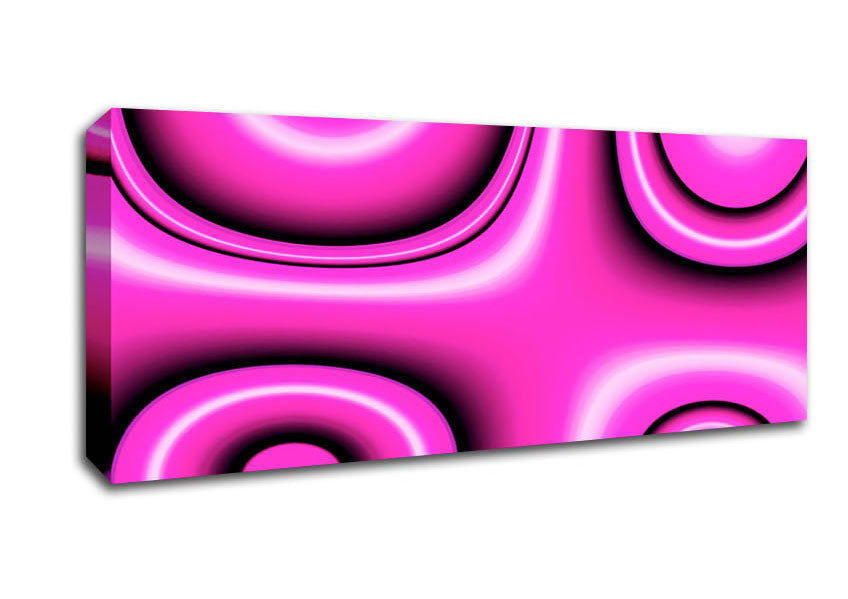 Picture of Circles In Squares Pink Panoramic Canvas Wall Art