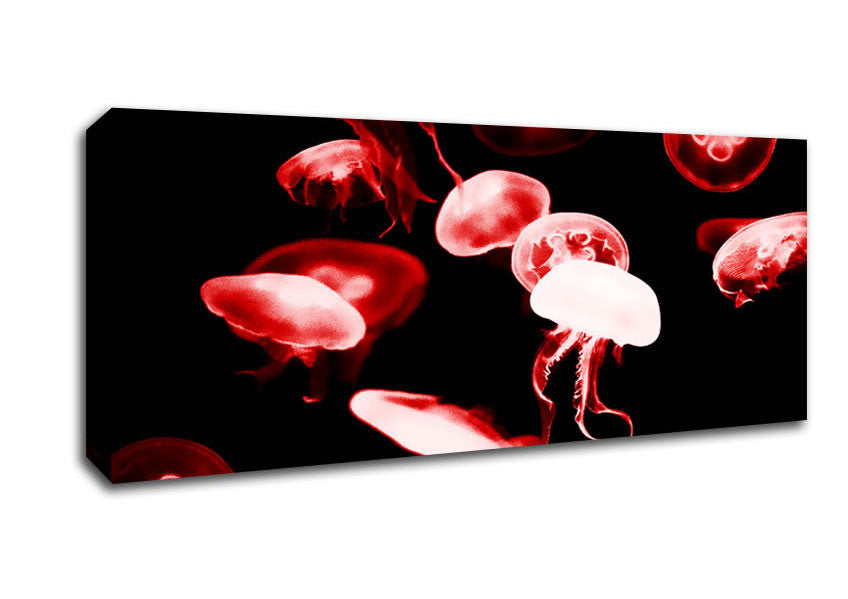 Picture of Red Neon Jellyfish Panoramic Canvas Wall Art