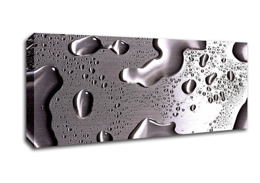 Picture of Water Drops On Silver Surface Panoramic Canvas Wall Art