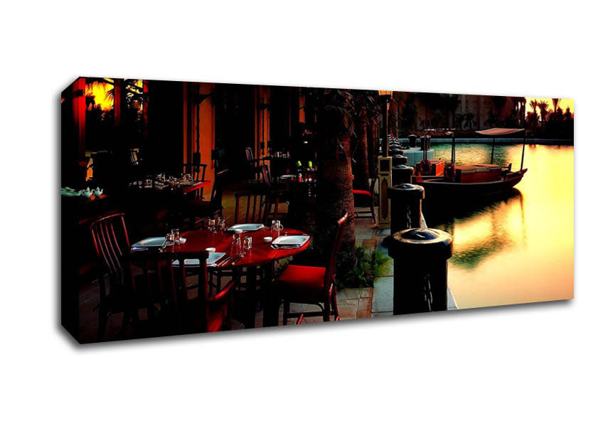 Picture of Waterway Cafes Panoramic Canvas Wall Art