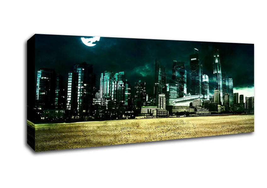 Picture of City Night Moonlight Panoramic Canvas Wall Art