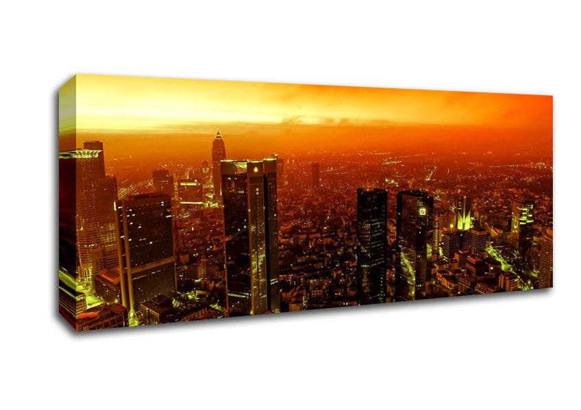 Picture of Orange Misty City Panoramic Canvas Wall Art