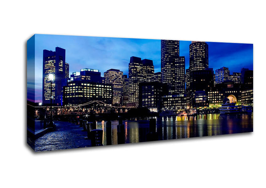 Picture of City Glow Night Blues Panoramic Canvas Wall Art