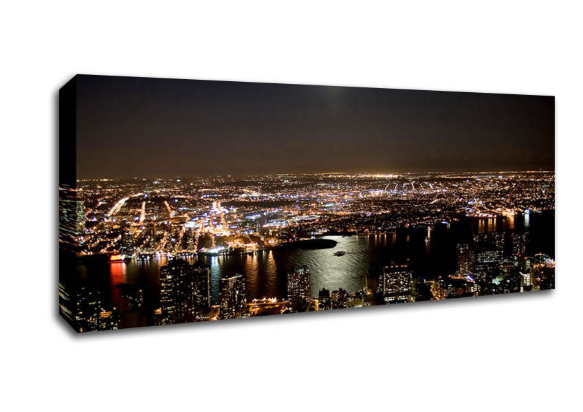 Picture of City Harbour Moonlight Panoramic Canvas Wall Art
