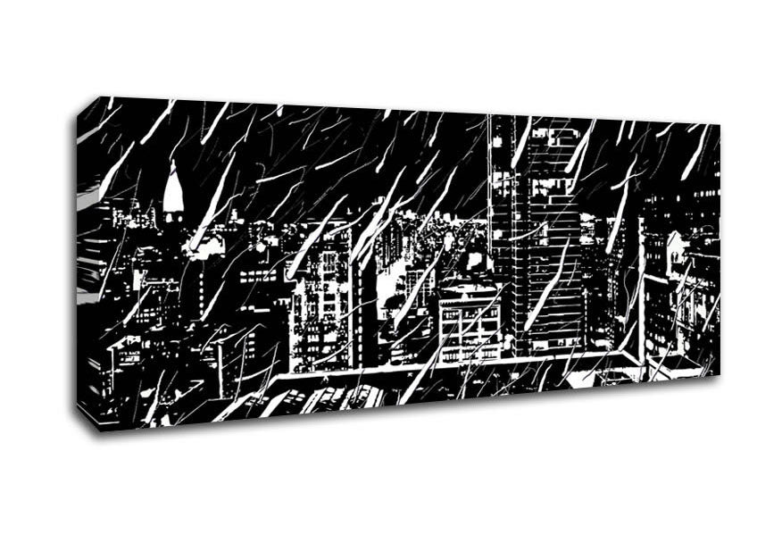 Picture of City Illustration B n W Panoramic Canvas Wall Art