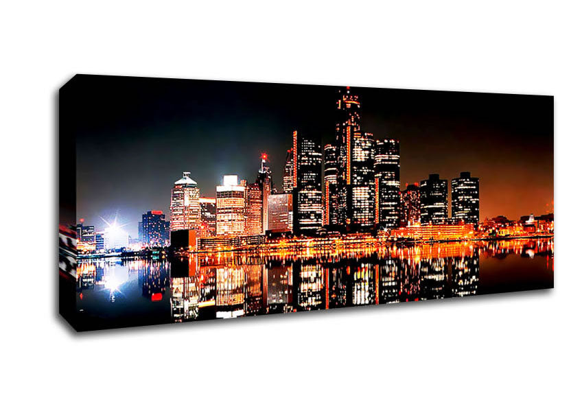 Picture of City Moonlit Reflections Panoramic Canvas Wall Art