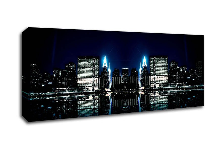 Picture of City Night Reflections Panoramic Canvas Wall Art