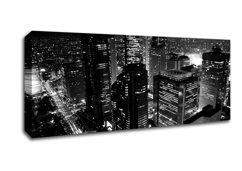 Picture of City Nights B n W Panoramic Canvas Wall Art