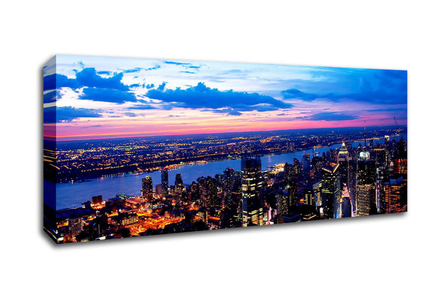 Picture of City River Flows Panoramic Canvas Wall Art