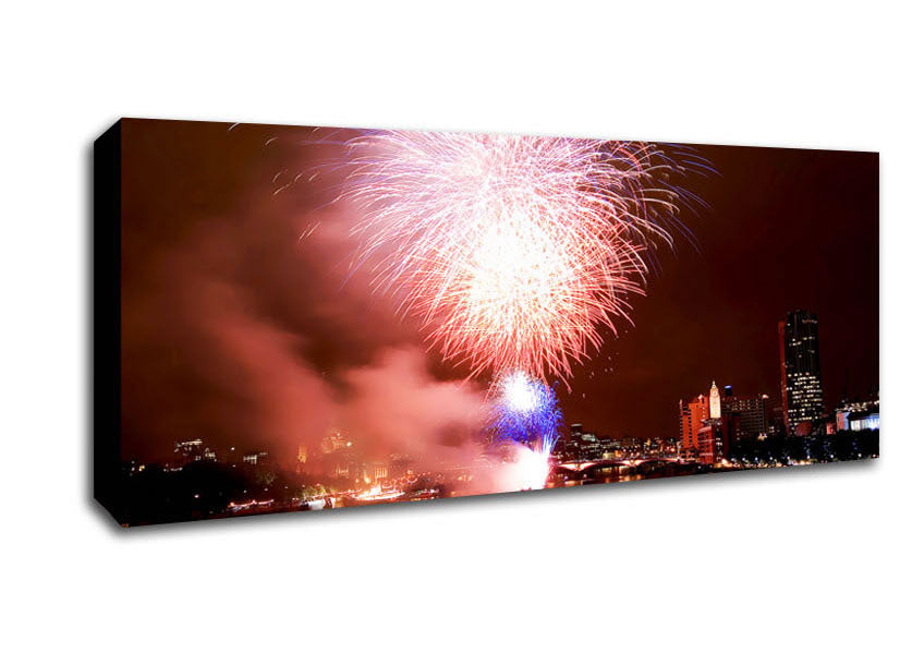 Picture of Fireworks On The Thames London Panoramic Canvas Wall Art