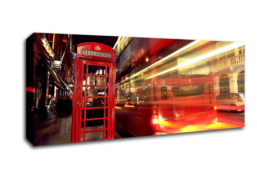 Picture of London Red Night Bus Blur Panoramic Canvas Wall Art