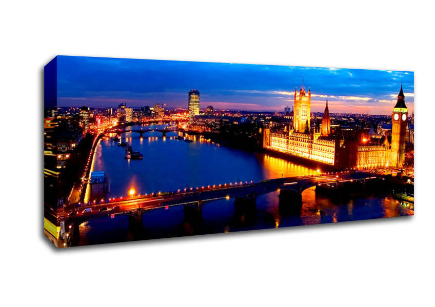 Picture of London Ariel View Night Blues Panoramic Canvas Wall Art