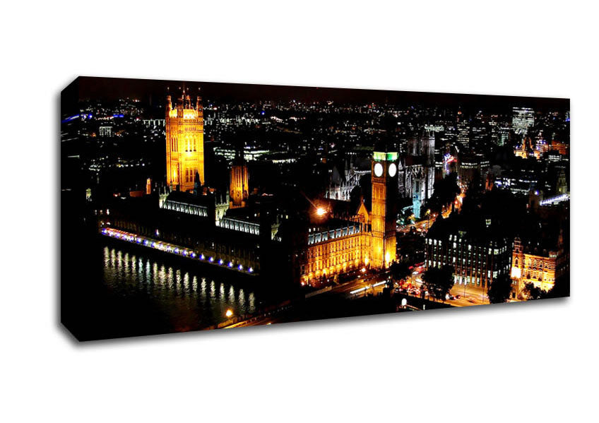Picture of London Ariel View Night Lights Panoramic Canvas Wall Art
