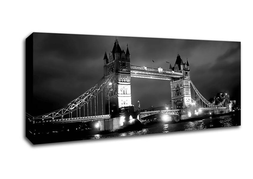 Picture of London Bridge At Night B n W Panoramic Canvas Wall Art