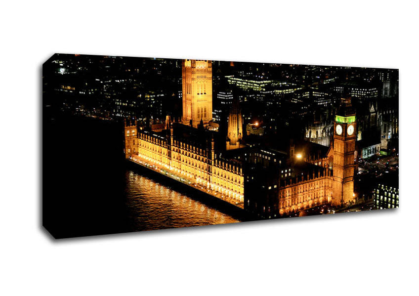 Picture of London Houses Of Parliament Ariel View Panoramic Canvas Wall Art