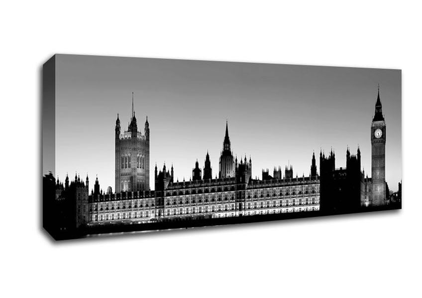 Picture of London Houses Of Parliament B n W Panoramic Canvas Wall Art
