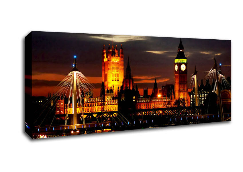 Picture of London Houses Of Parliament Lights Panoramic Canvas Wall Art