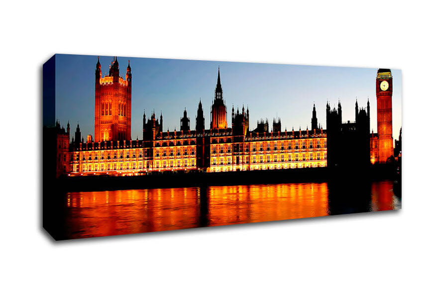 Picture of London Houses Of Parliament Reflections Panoramic Canvas Wall Art