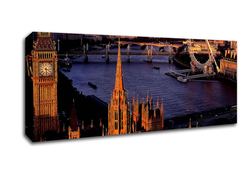 Picture of London Morning Glow Over The Thames Panoramic Canvas Wall Art