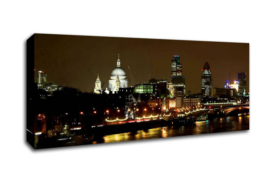 Picture of London St Pauls At Night Panoramic Canvas Wall Art